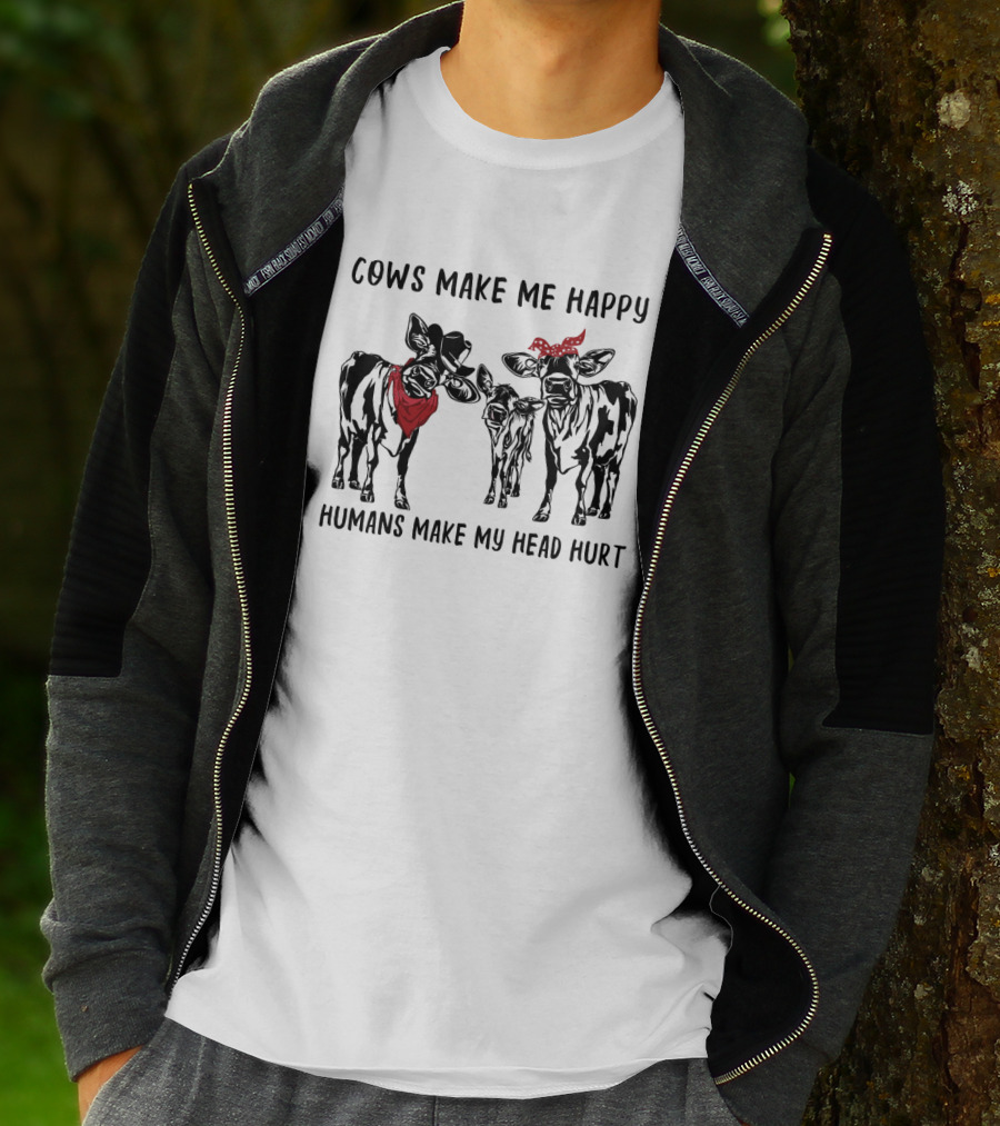Cows Make Me Happy Humans Make My Head Hurt Bandana-Wearing Cows T-Shirt