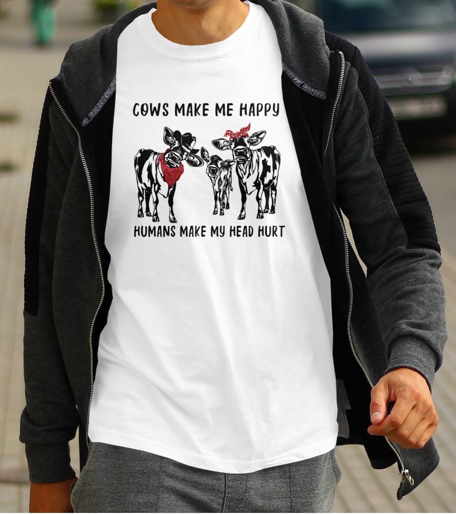 Cows Make Me Happy Humans Make My Head Hurt Bandana-Wearing Cows T-Shirt