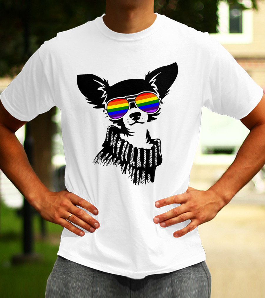 Pride Rainbow Sunglasses Chihuahua Dog T-Shirt
