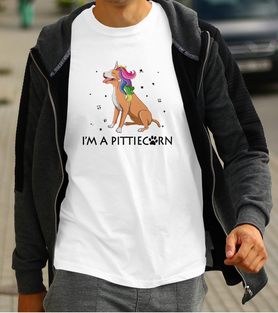 I'm A Pittiecorn Unicorn Dog With Rainbow Mane Stars T-Shirt