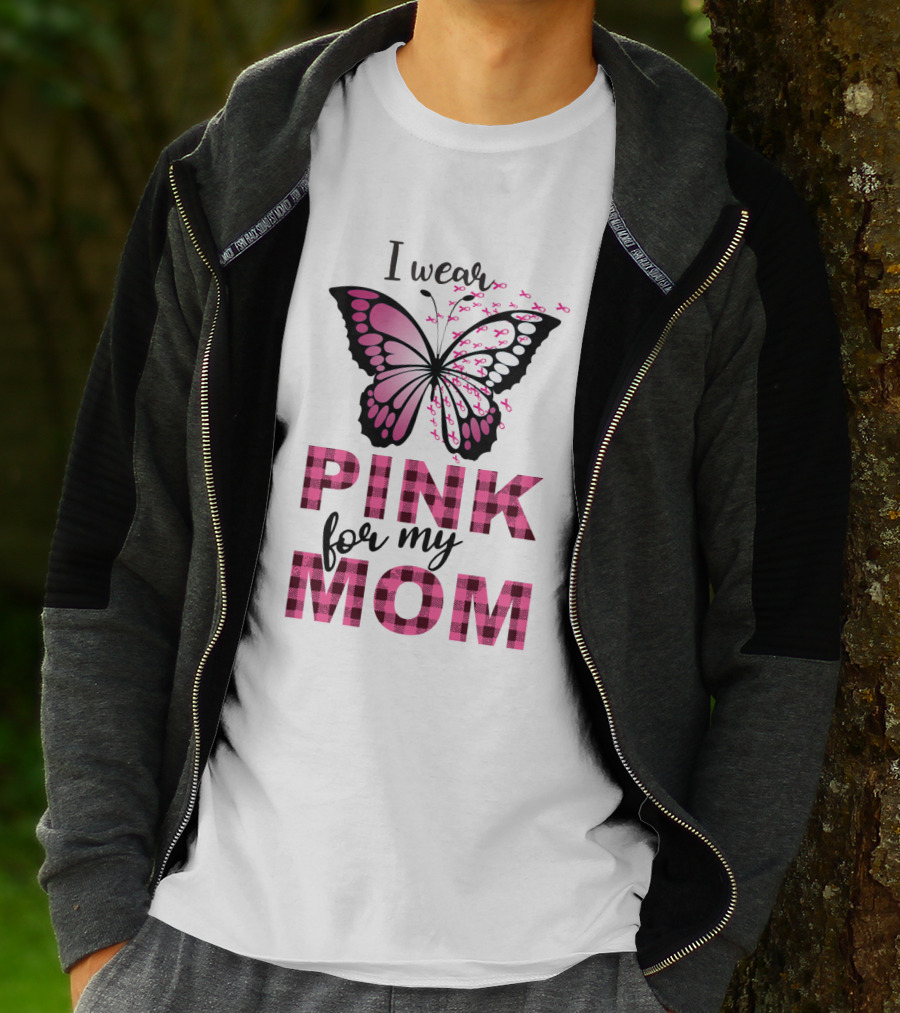 I Wear Pink For My Mom Butterfly Breast Cancer Awareness T-Shirt