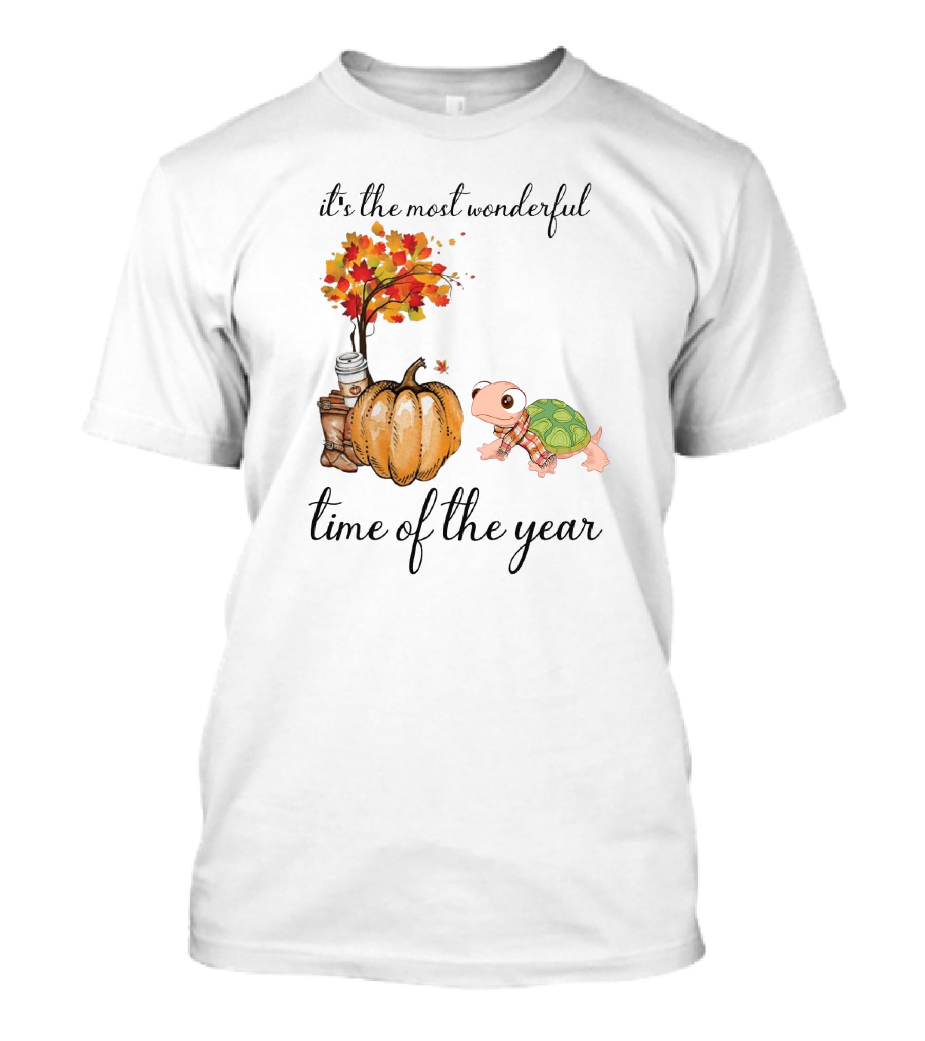 It's The Most Wonderful Time Of The Year Turtles Autumn Pumpkin Leaf T-Shirt
