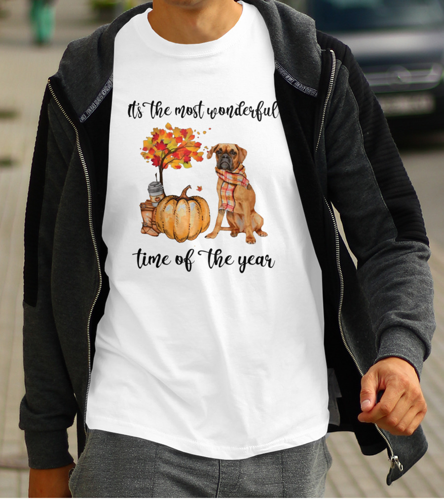 It's The Most Wonderful Time Of The Year Dog Autumn Leaves Pumpkin Coffee T-Shirt