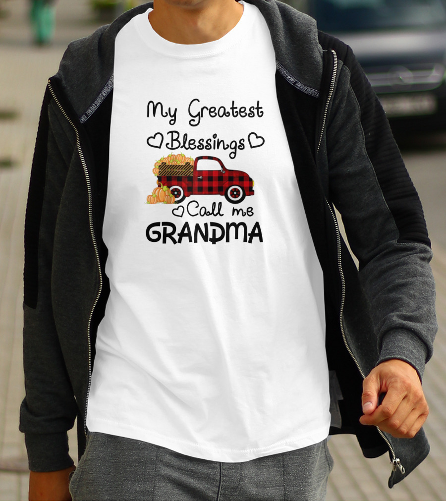 My Greatest Blessings Call Me Grandma Red Plaid Truck With Pumpkins T-Shirt