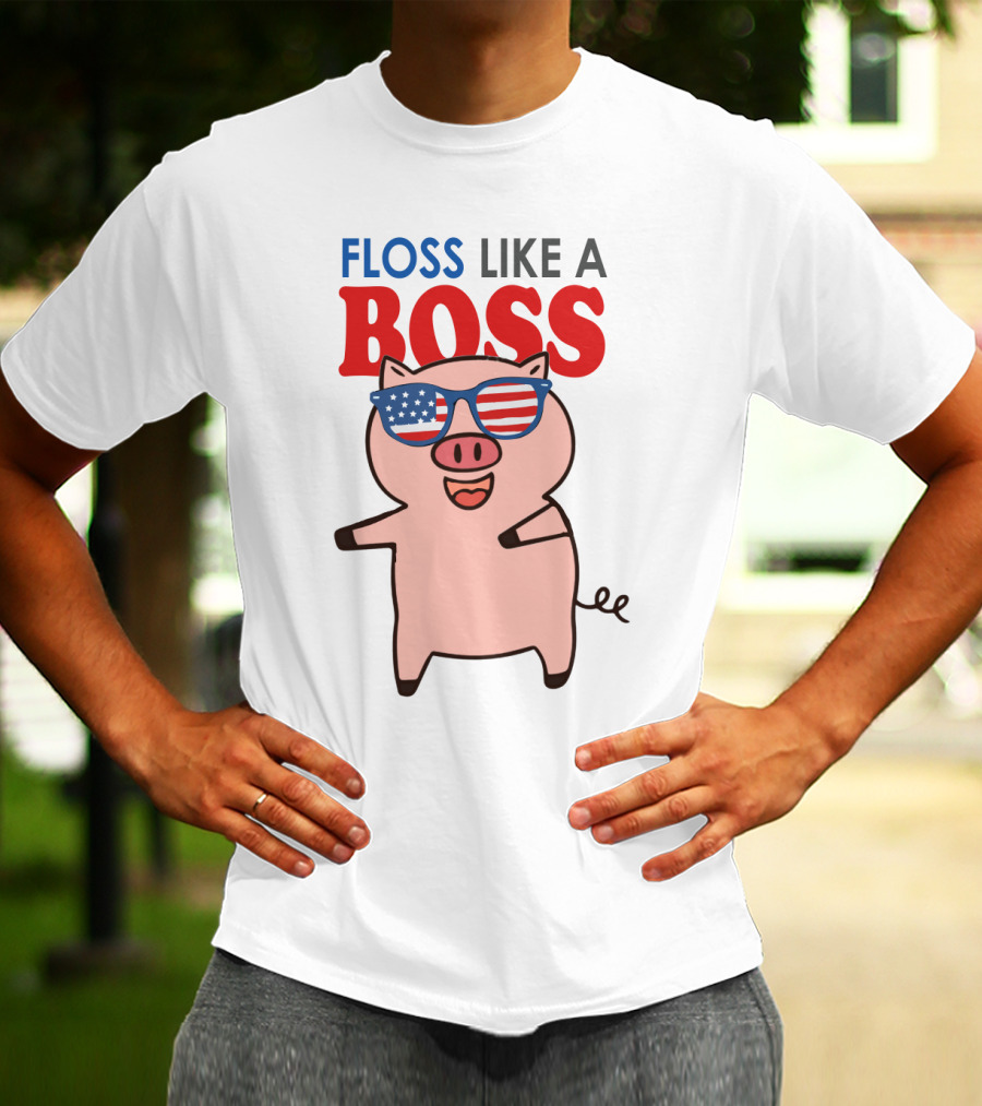 Floss Like A Boss Pig With American Flag Sunglasses T-Shirt