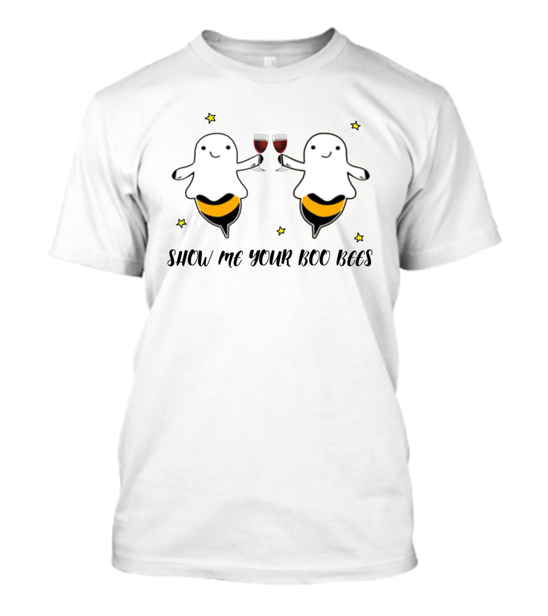 Show Me Your Boo Bees Ghosts Holding Wine Glasses T-Shirt