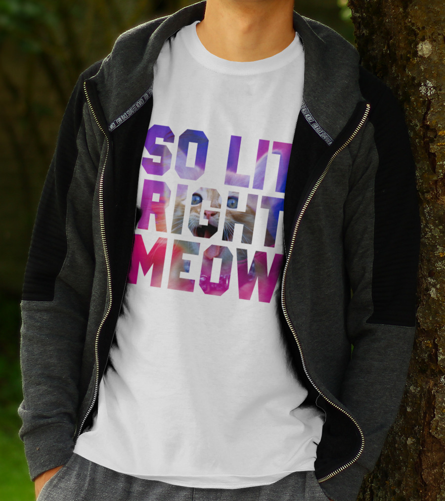 SO LIT RIGHT MEOW Cat Typography T-Shirt