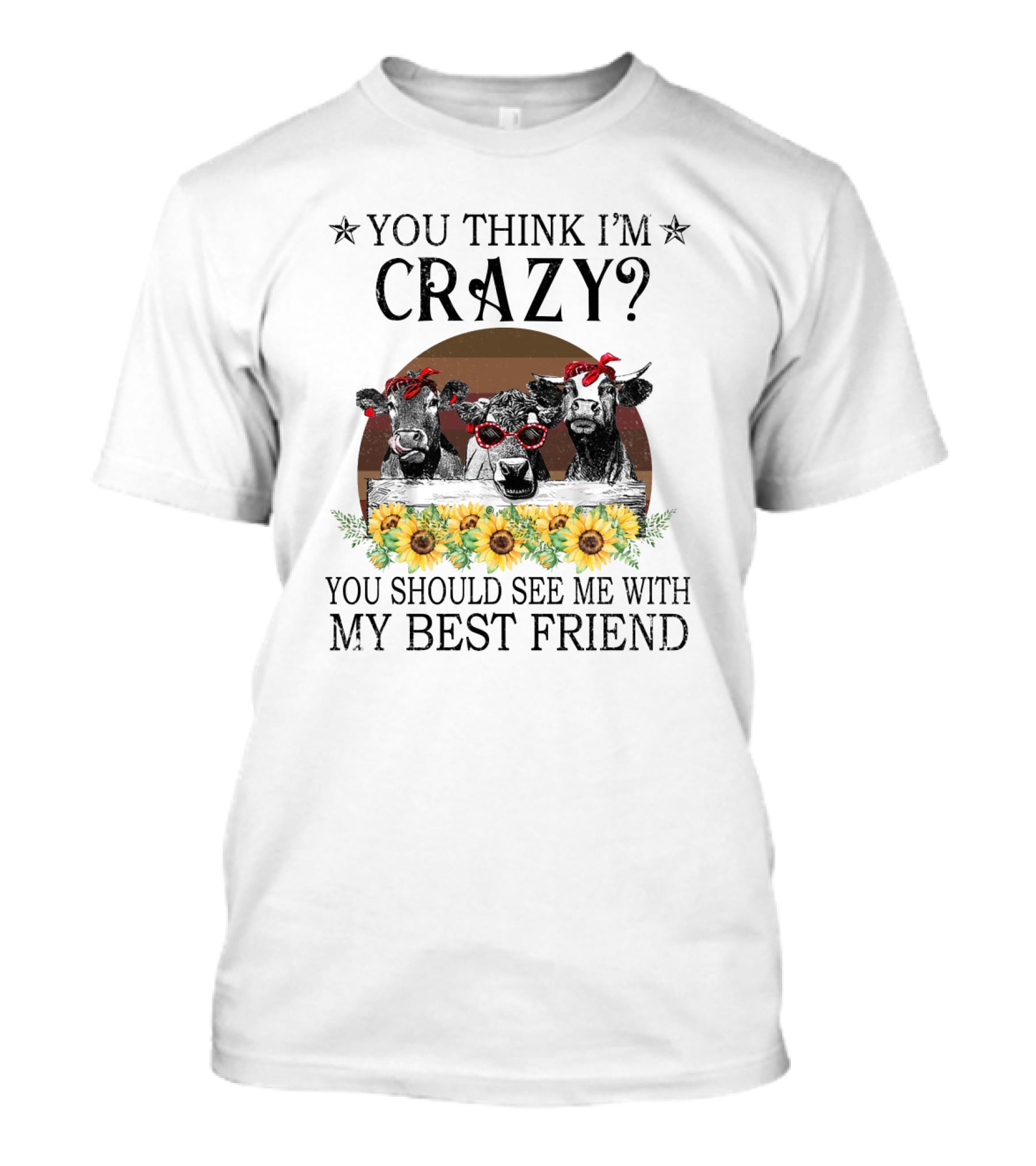 You Think I'm Crazy? You Should See Me With My Best Friend Cows And Sunflowers T-Shirt