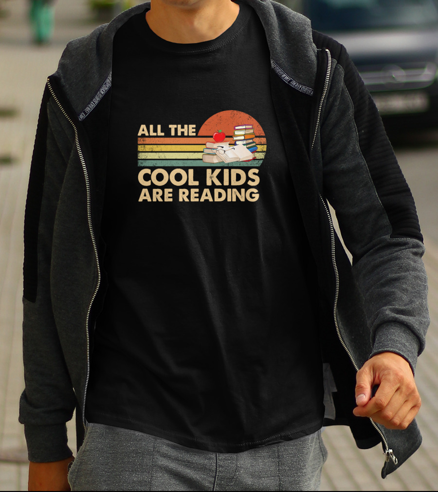 All The Cool Kids Are Reading Books Stack And Apple T-Shirt