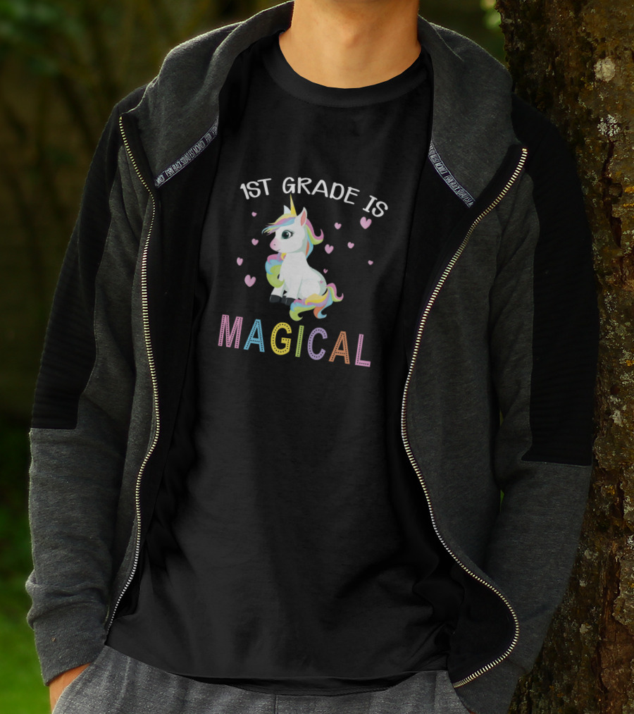 1st Grade Is Magical Unicorn Hearts Rainbow Colorful T-Shirt