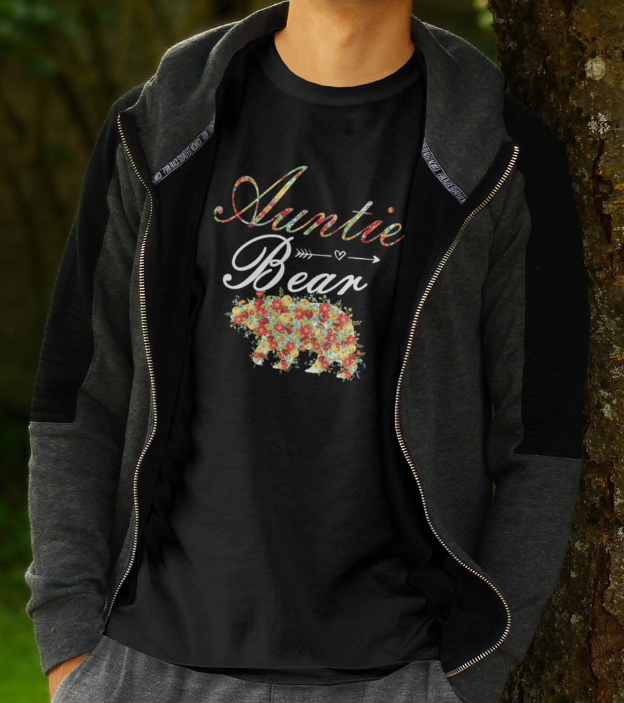 Auntie Bear Floral Arrow Heart T-Shirt