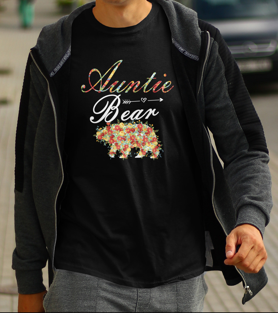 Auntie Bear Floral Arrow Heart T-Shirt