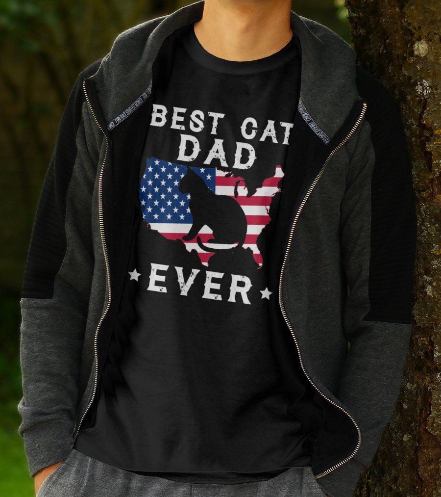Best Cat Dad Ever USA Flag Cat T-Shirt