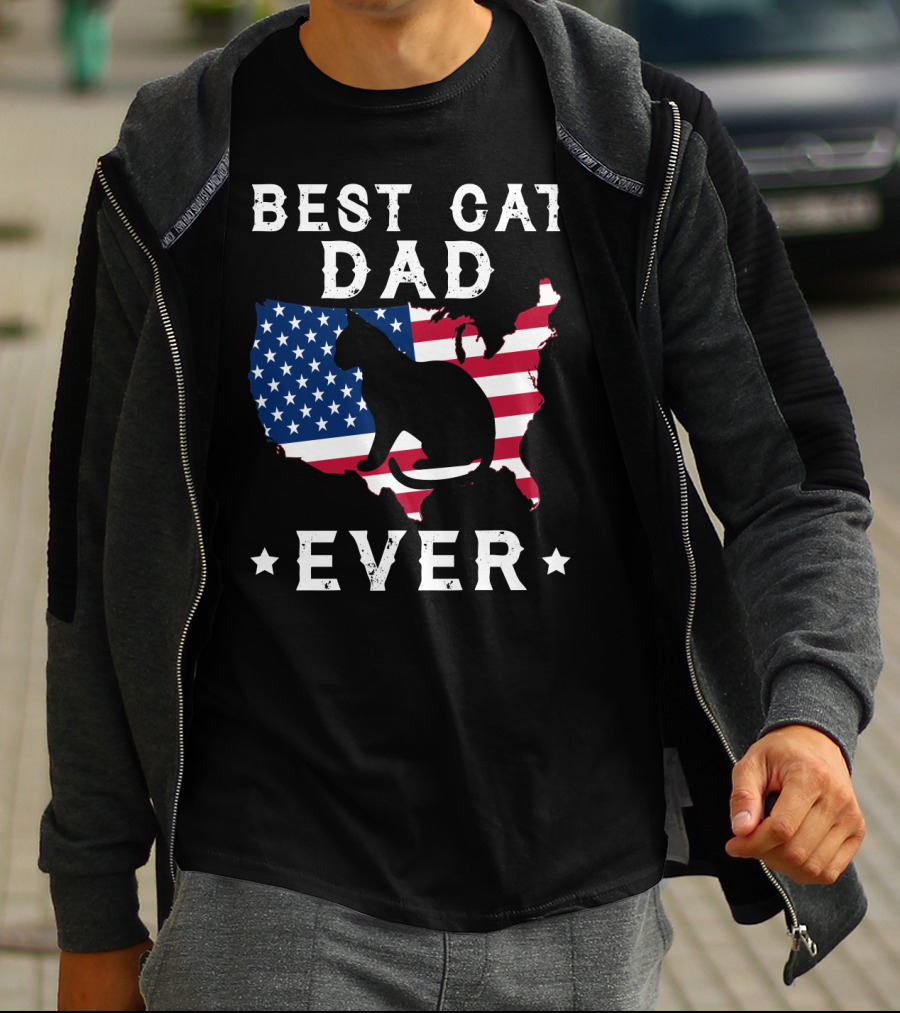 Best Cat Dad Ever USA Flag Cat T-Shirt