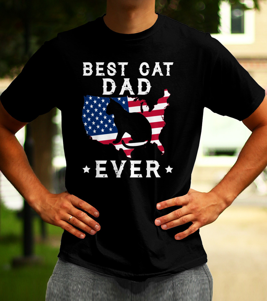 Best Cat Dad Ever USA Flag Cat T-Shirt