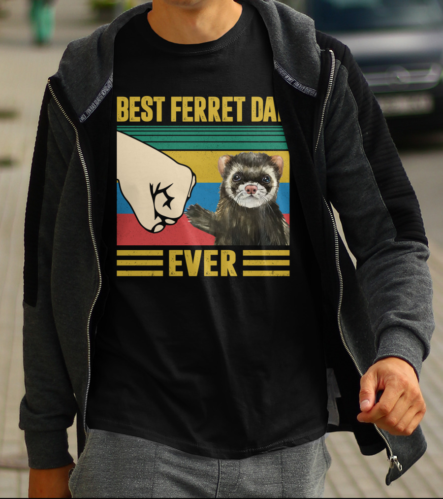 BEST FERRET DAD EVER FIST BUMP VINTAGE STRIPES T-Shirt
