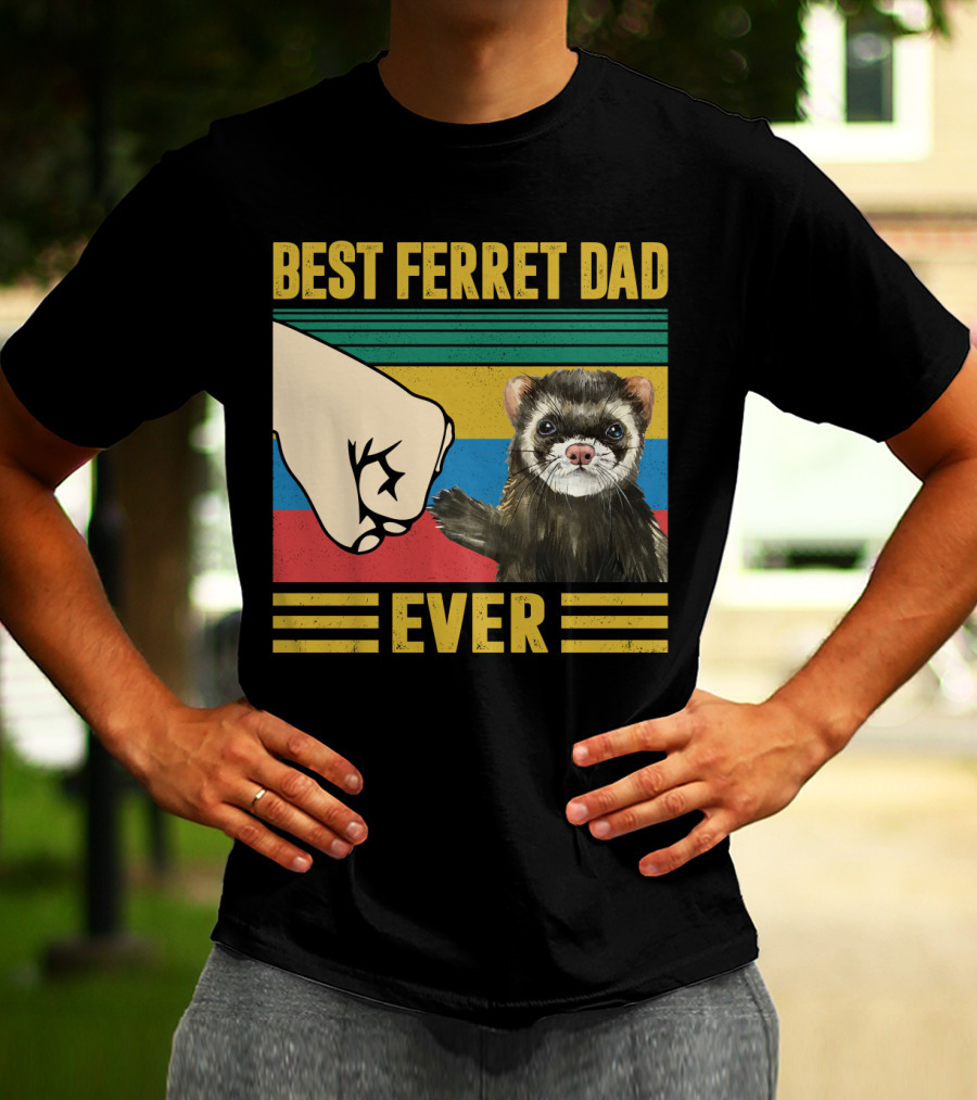 BEST FERRET DAD EVER FIST BUMP VINTAGE STRIPES T-Shirt