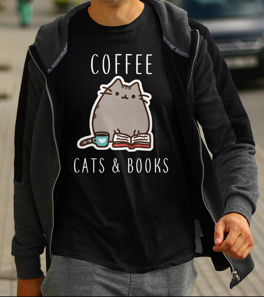 COFFEE CATS And BOOKS PUSHEEN MUG OPEN T-Shirt