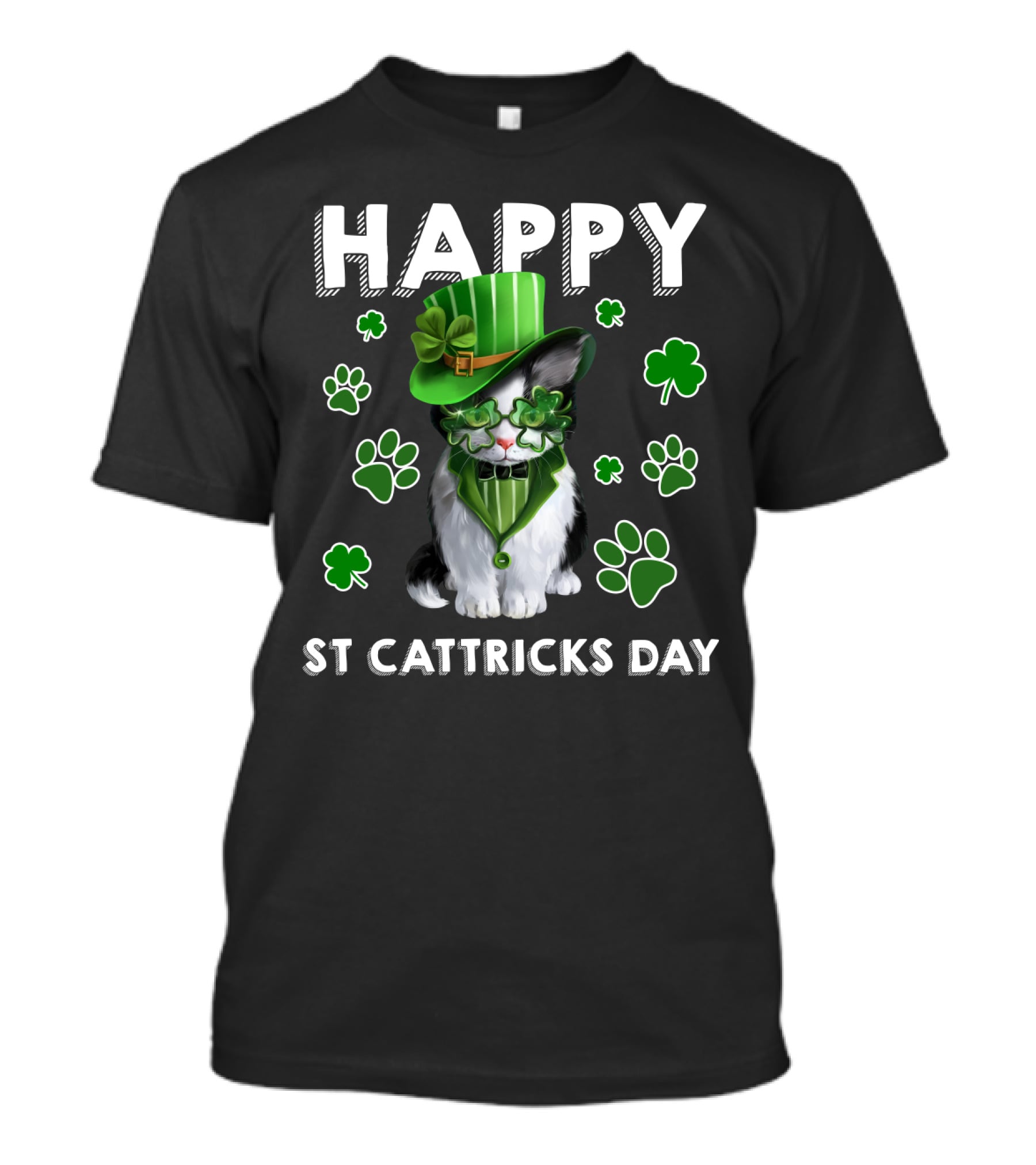 Happy St Cattrick's Day Funny Cats Shamrock T-Shirt