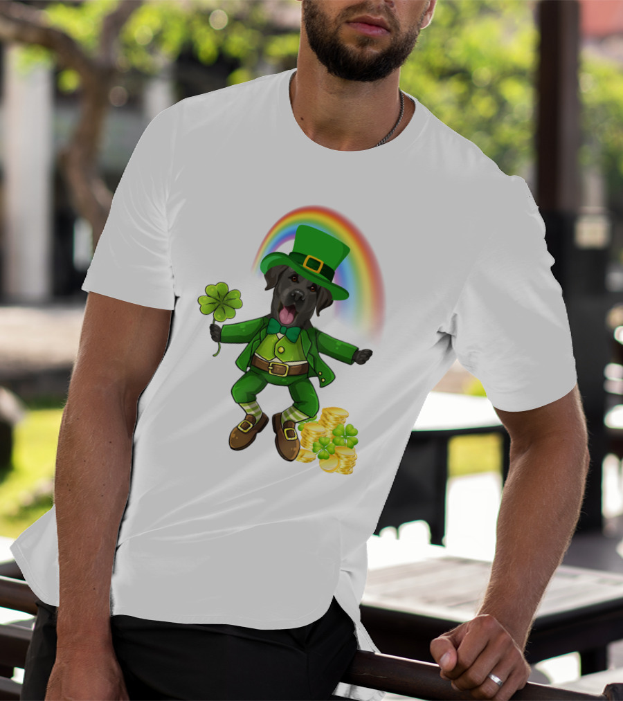 Lucky Irish Dog With Shamrock And Rainbow T-Shirt