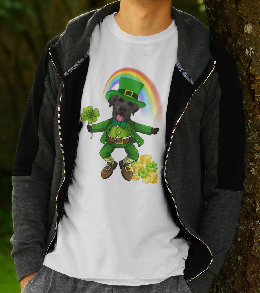 Lucky Irish Dog With Shamrock And Rainbow T-Shirt