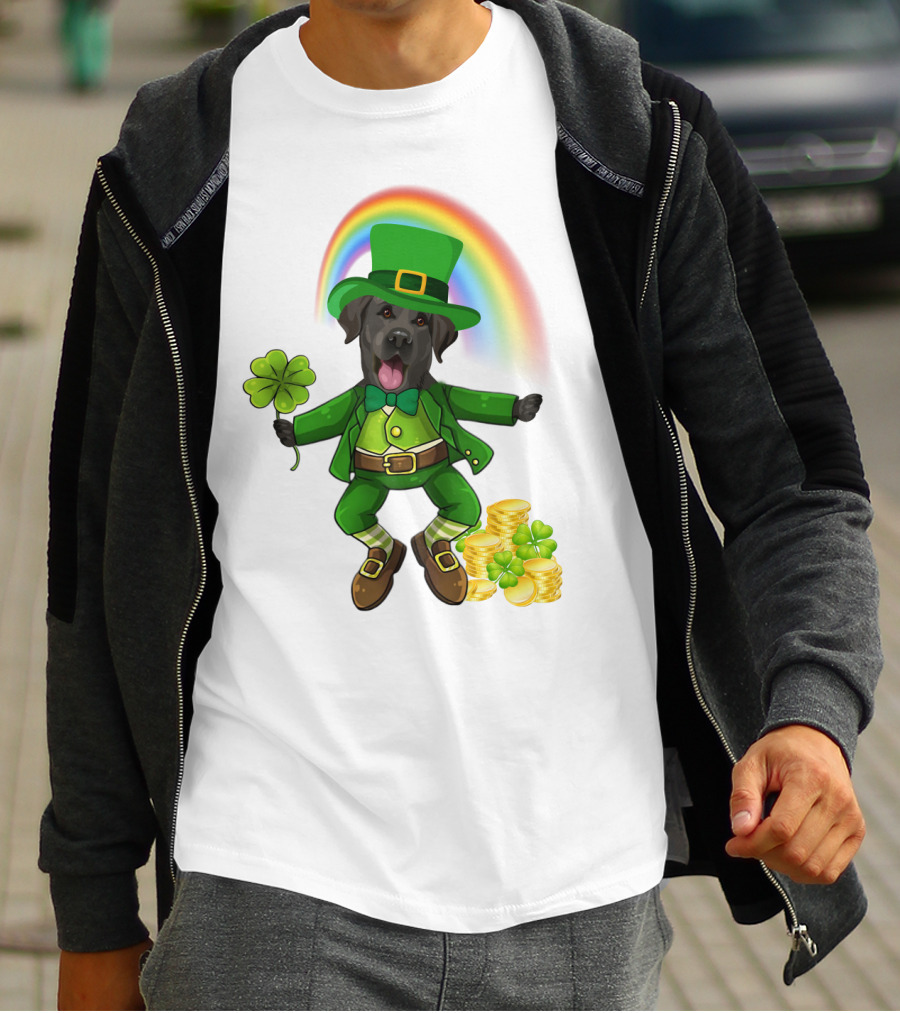 Lucky Irish Dog With Shamrock And Rainbow T-Shirt