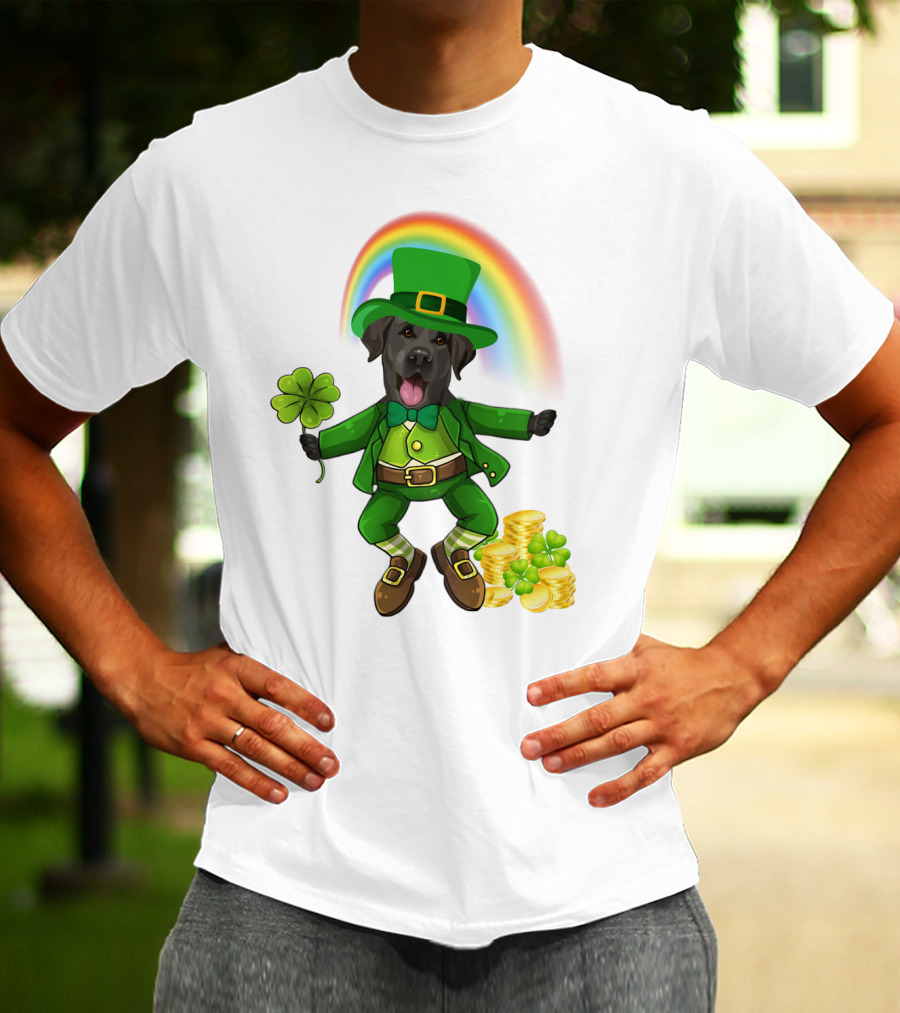 Lucky Irish Dog With Shamrock And Rainbow T-Shirt