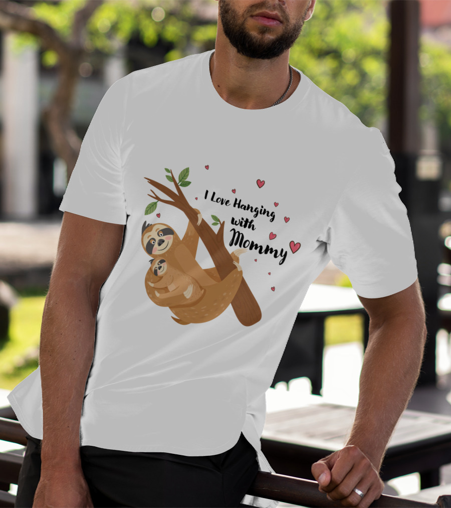 I Love Hanging With Mommy Funny Sloth With Hearts And Tree Branch T-Shirt