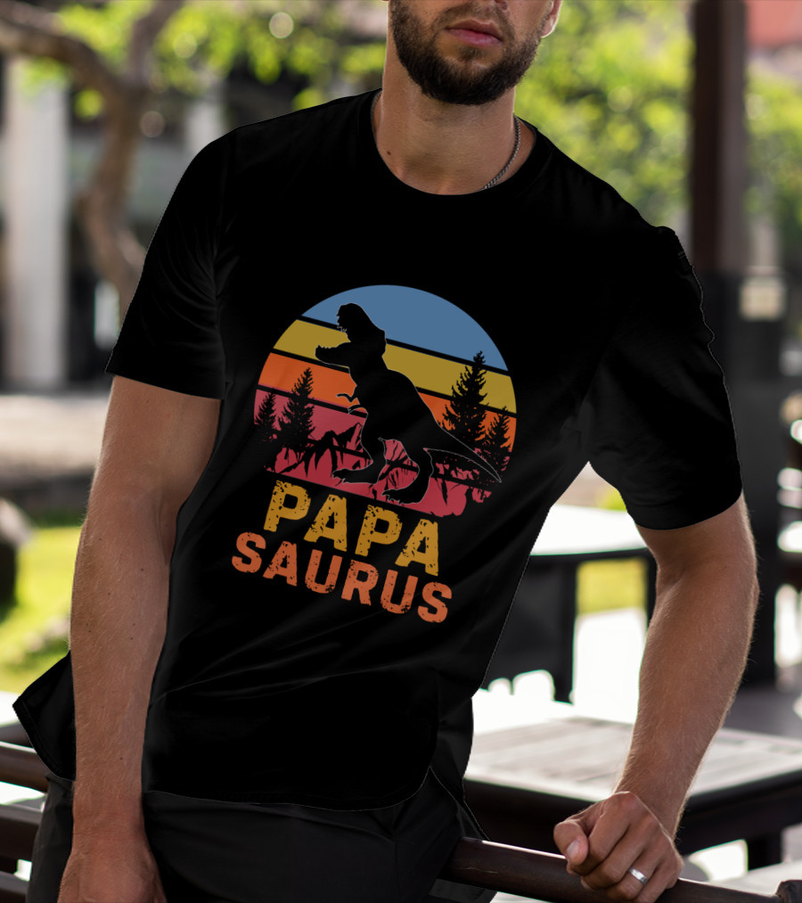PAPA SAURUS Rex Dinosaur Silhouette Vintage Sunset T-Shirt