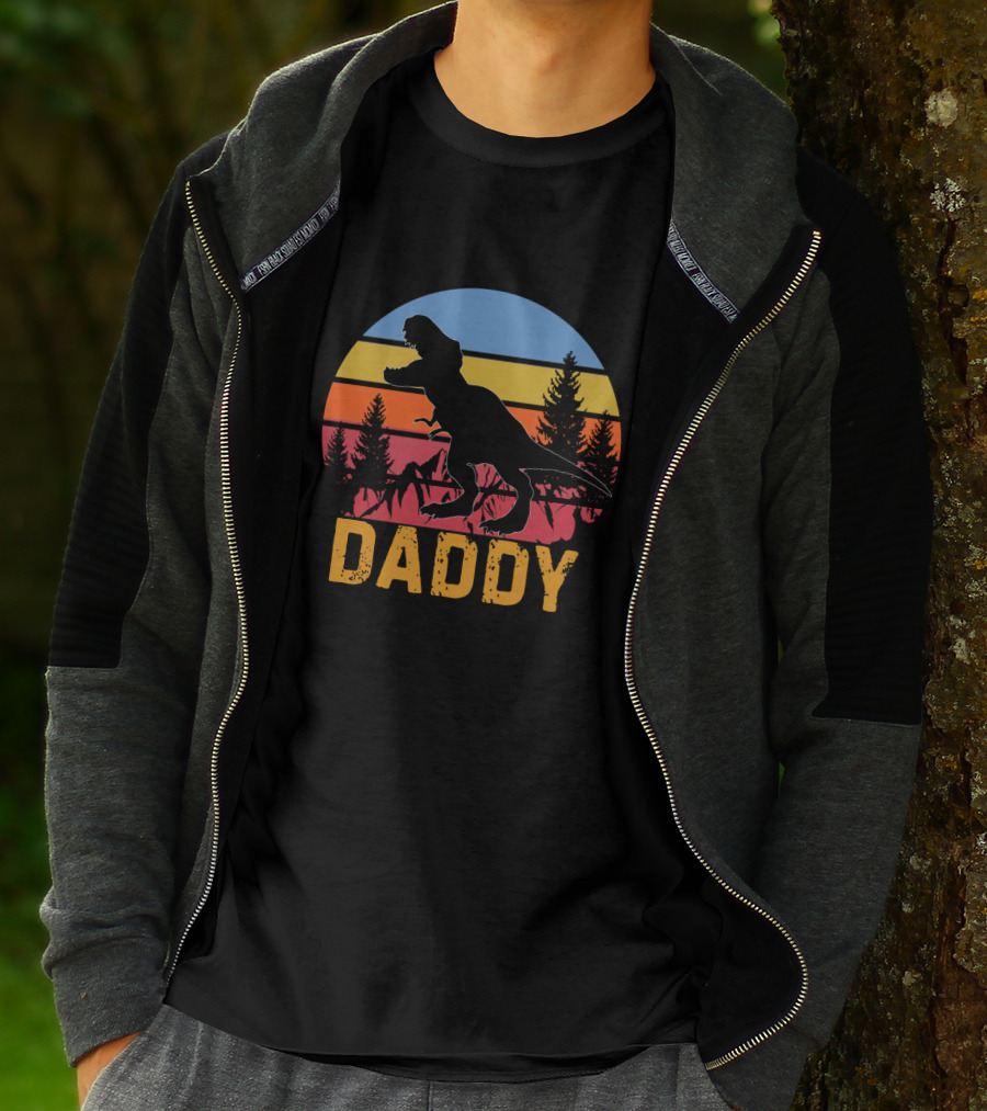 Daddy Saurus Dinosaur Sunset Silhouette Retro Vintage T-Shirt