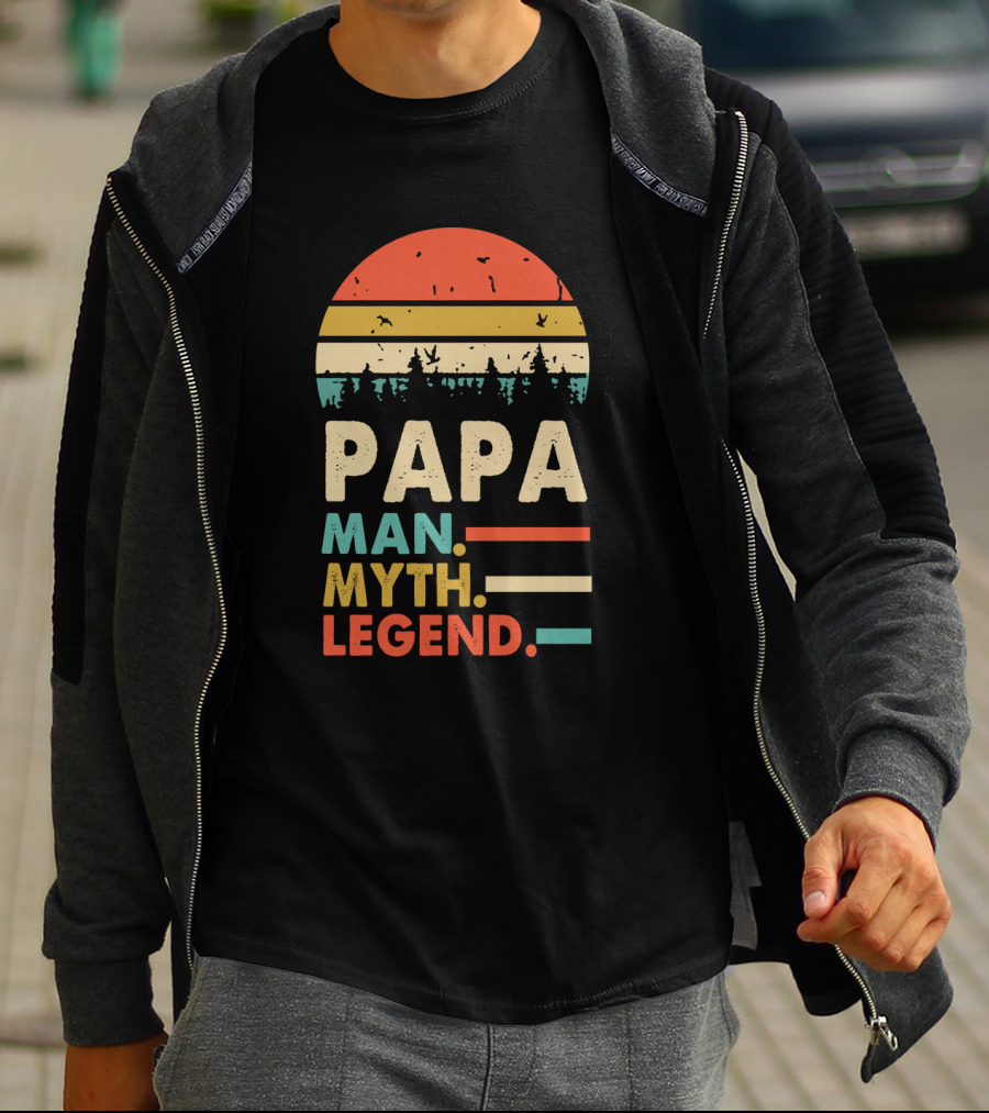 Papa Man Myth Legend Retro Sunset Forest T-Shirt