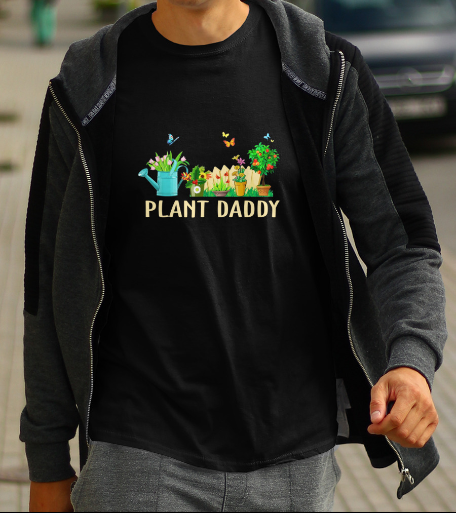 PLANT DADDY Watering Can Butterflies Flowers Garden Fence T-Shirt
