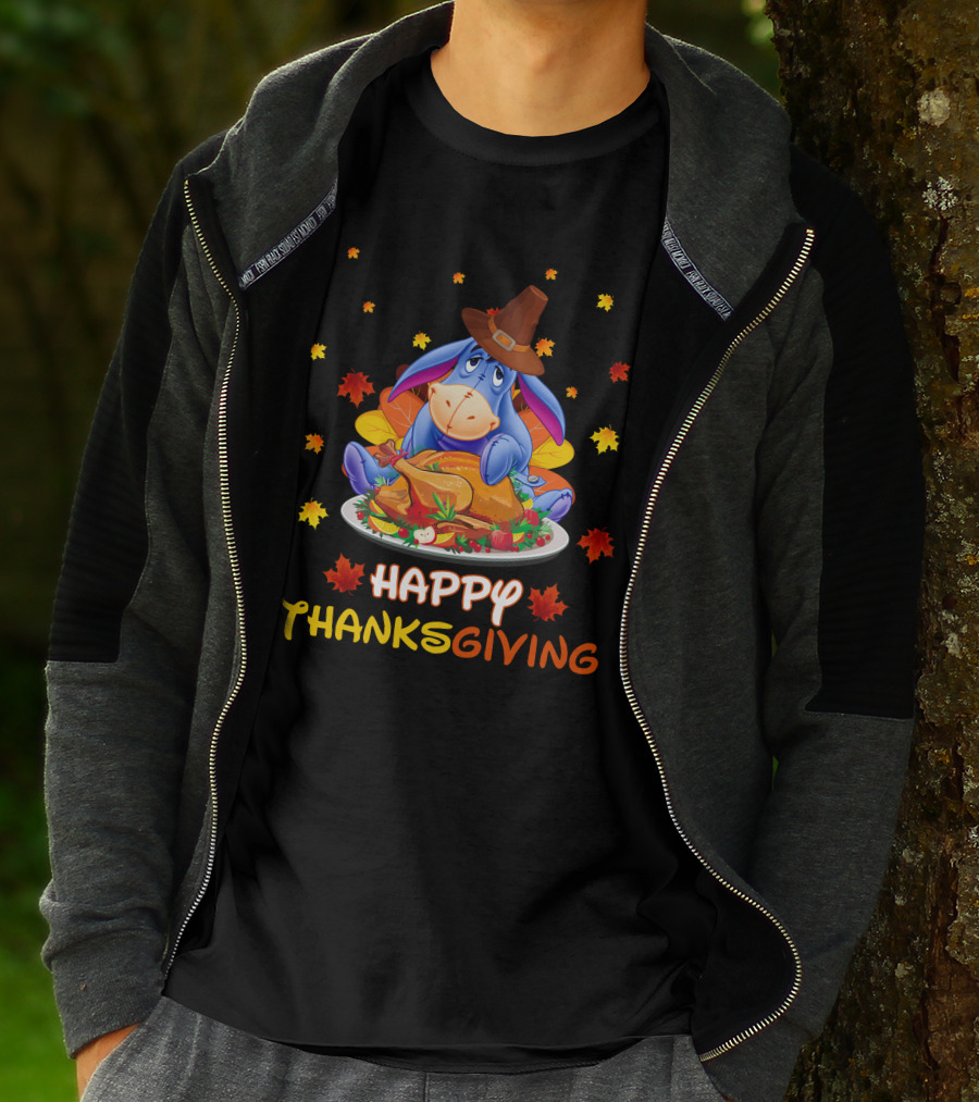 Eeyore Happy Thanksgiving Turkey Feast Leaves T-Shirt
