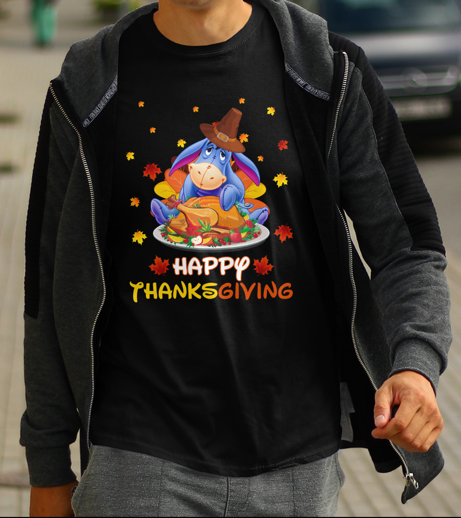 Eeyore Happy Thanksgiving Turkey Feast Leaves T-Shirt