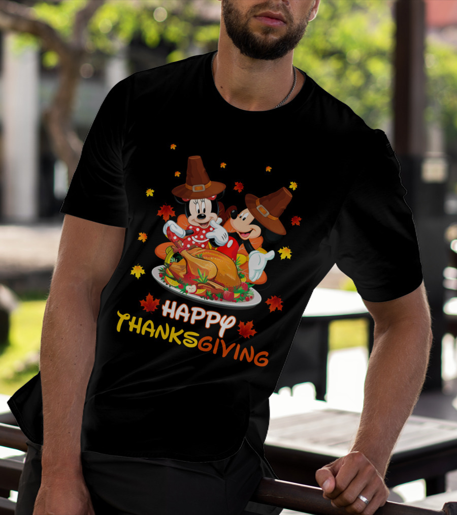 Happy Thanksgiving Mickey And Minnie Turkey Feast T-Shirt
