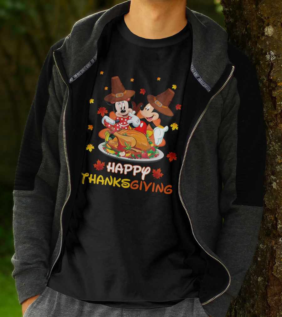 Happy Thanksgiving Mickey And Minnie Turkey Feast T-Shirt