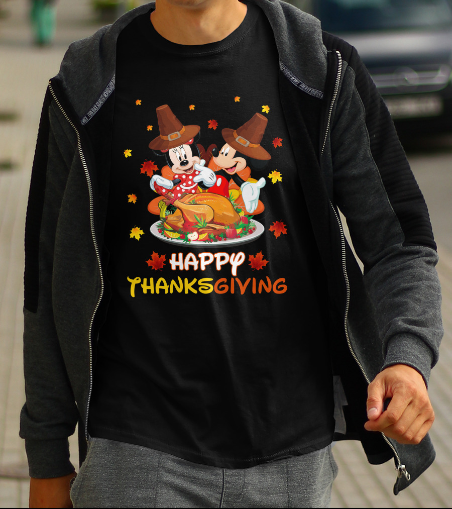 Happy Thanksgiving Mickey And Minnie Turkey Feast T-Shirt