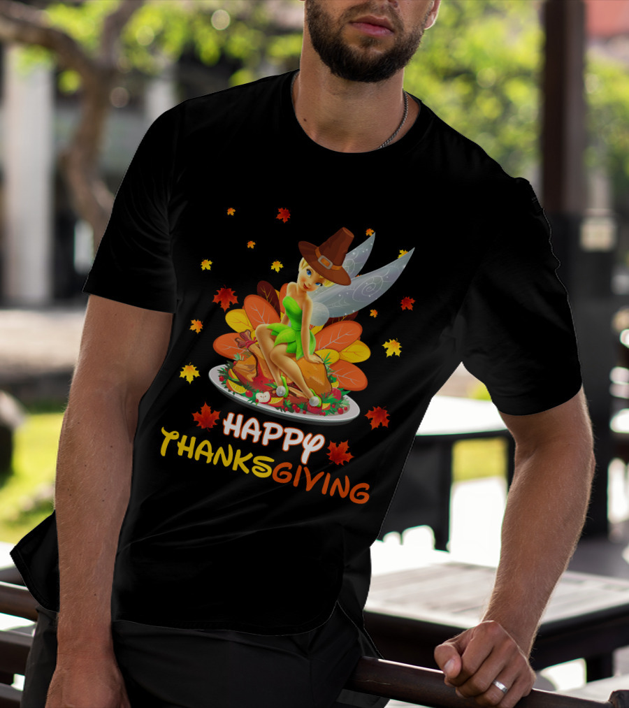Happy Thanksgiving Tinkerbell Leaves And Cornucopia T-Shirt