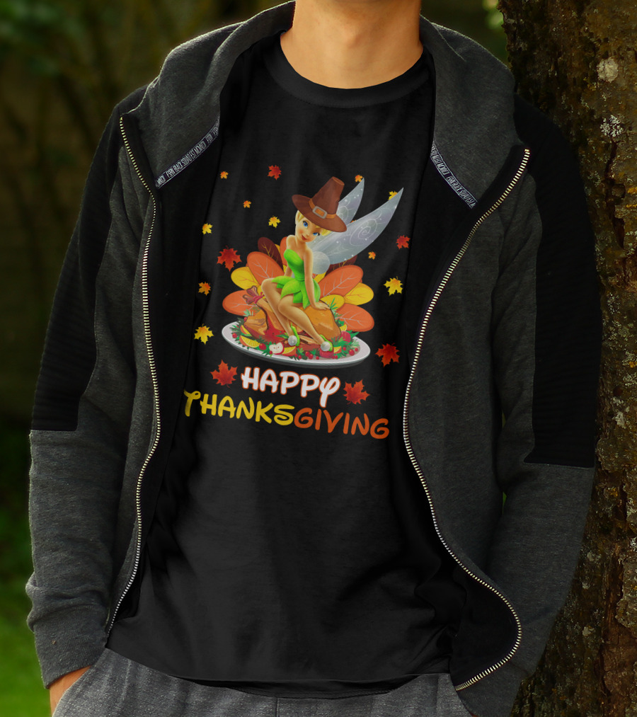 Happy Thanksgiving Tinkerbell Leaves And Cornucopia T-Shirt
