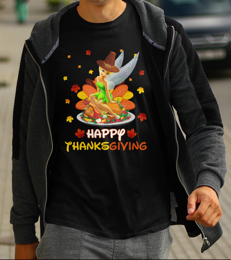 Happy Thanksgiving Tinkerbell Leaves And Cornucopia T-Shirt