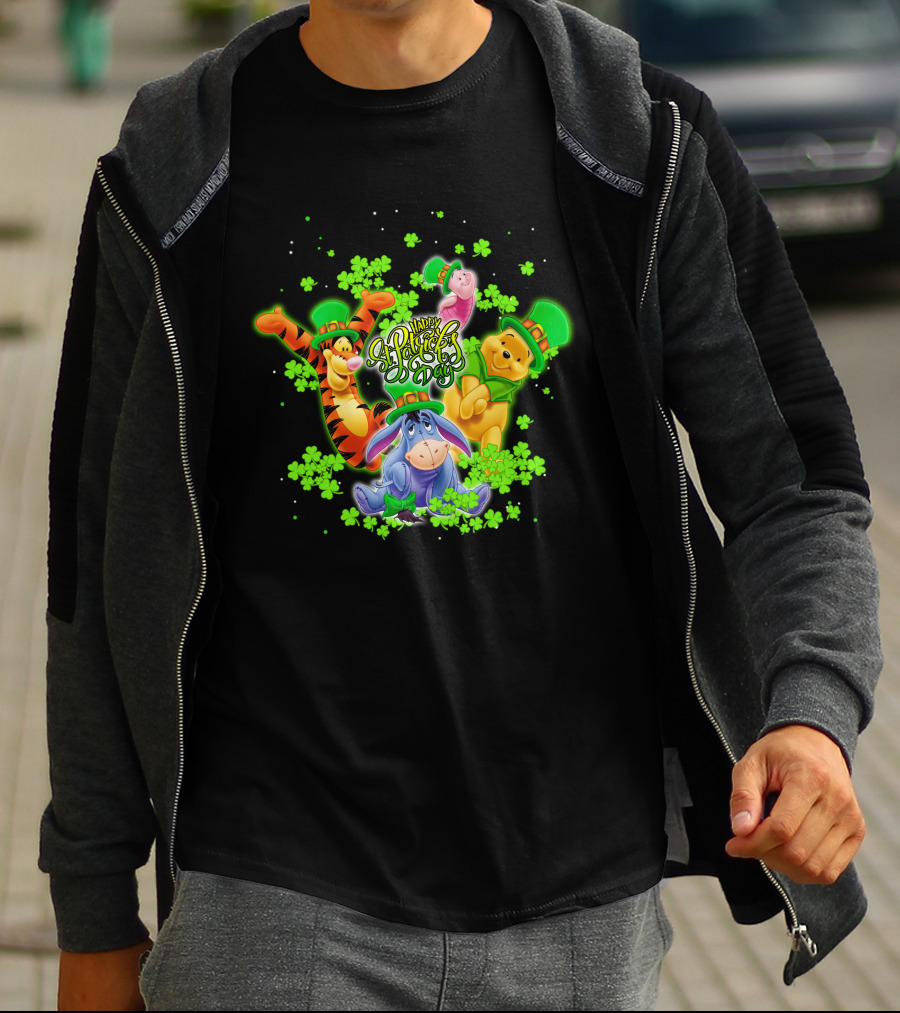 Happy St. Patrick's Day Winnie The Pooh Tigger Eeyore Piglet T-Shirt