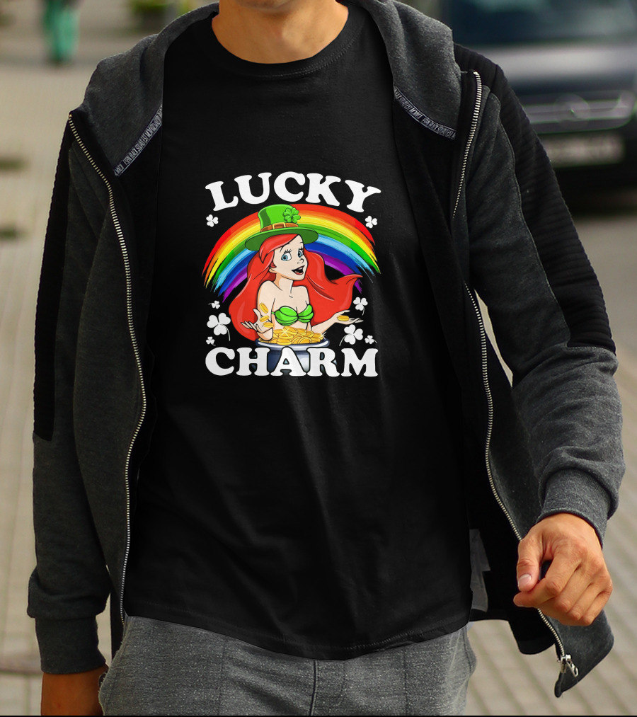 Lucky Charm Ariel Rainbow Hat Shamrocks T-Shirt