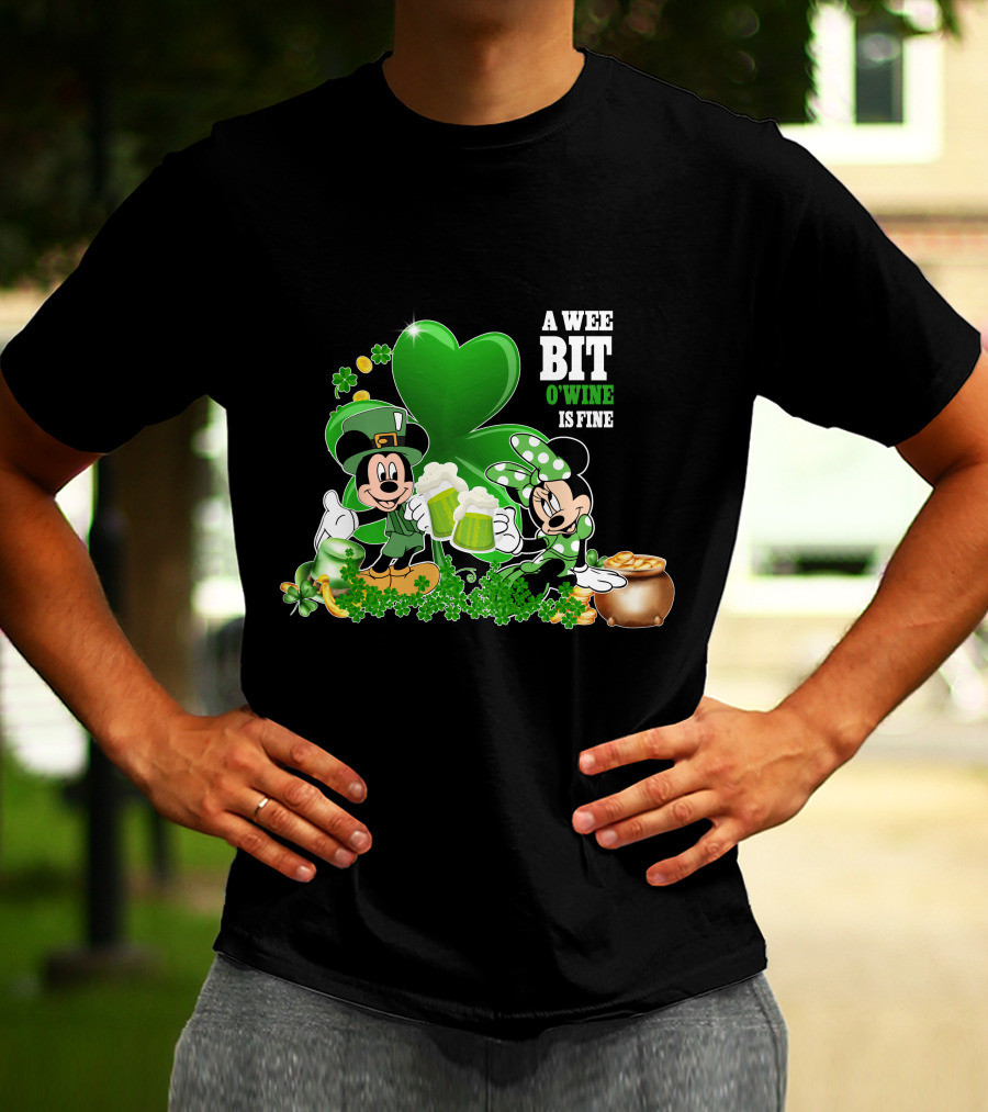 Mickey And Minnie A Wee Bit O'Wine Is Fine Patrick's Day T-Shirt