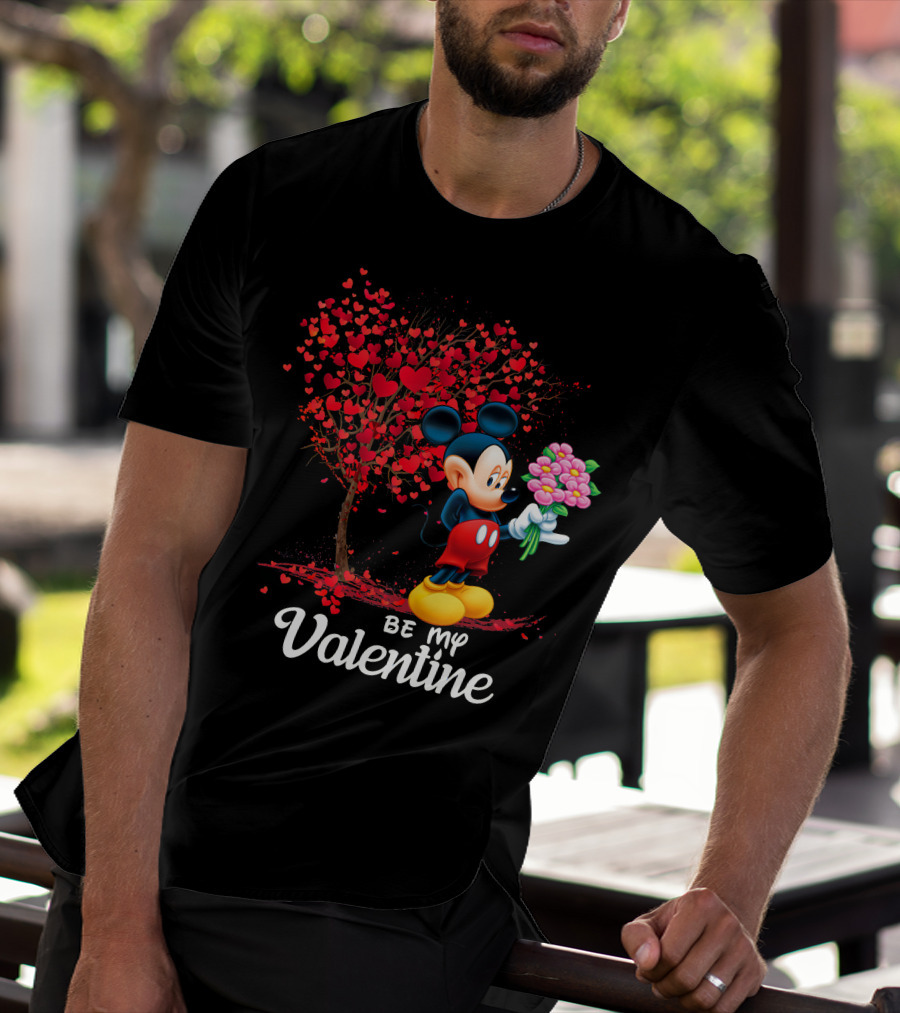 Mickey Be My Valentine Bouquet With Heart Tree T-Shirt