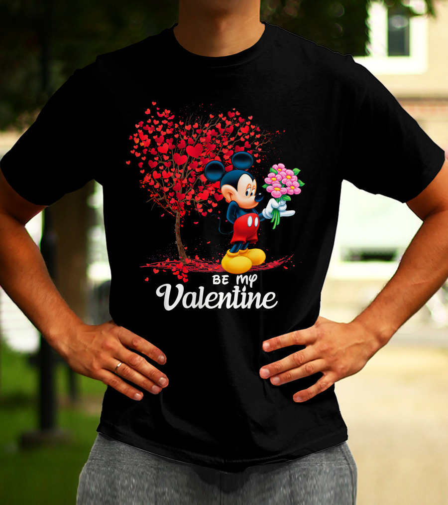 Mickey Be My Valentine Bouquet With Heart Tree T-Shirt