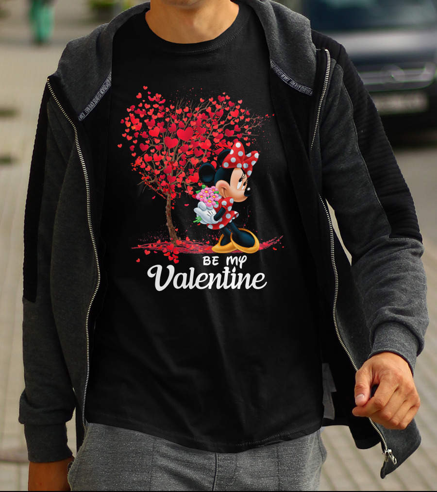 Be My Valentine Minnie With Heart Tree And Flowers T-Shirt