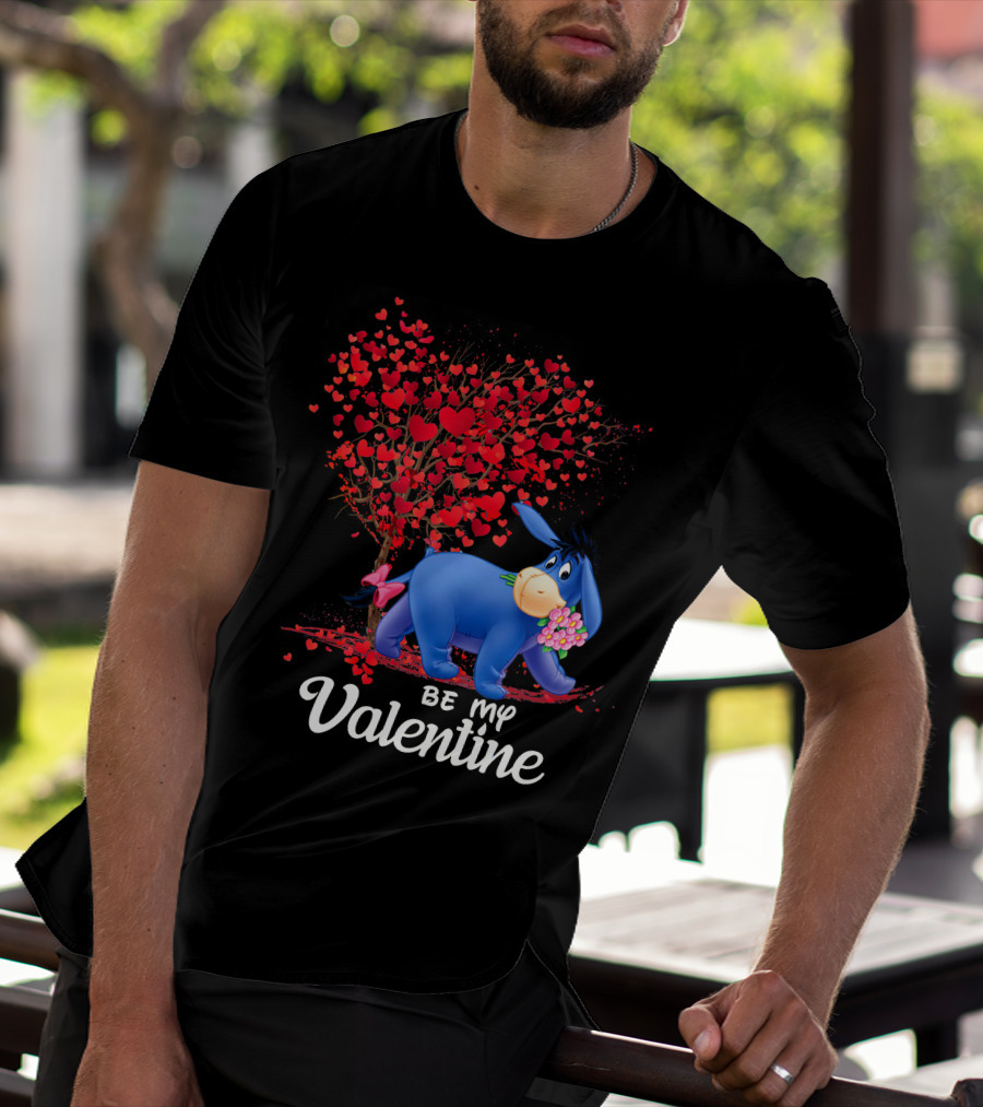 Be My Valentine Eeyore Donkey With Hearts And Flowers T-Shirt