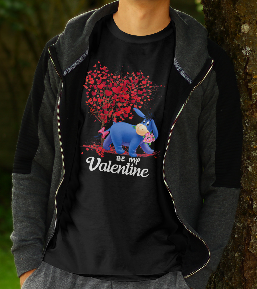 Be My Valentine Eeyore Donkey With Hearts And Flowers T-Shirt