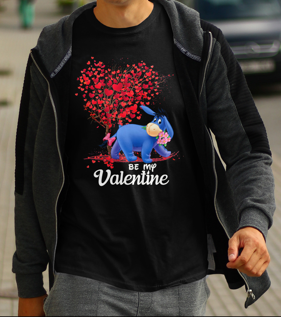Be My Valentine Eeyore Donkey With Hearts And Flowers T-Shirt
