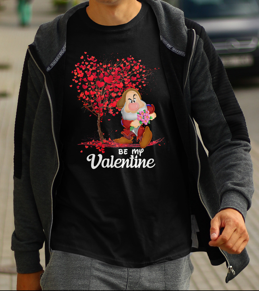 Be My Valentine Grumpy Character With Heart Tree And Flowers T-Shirt